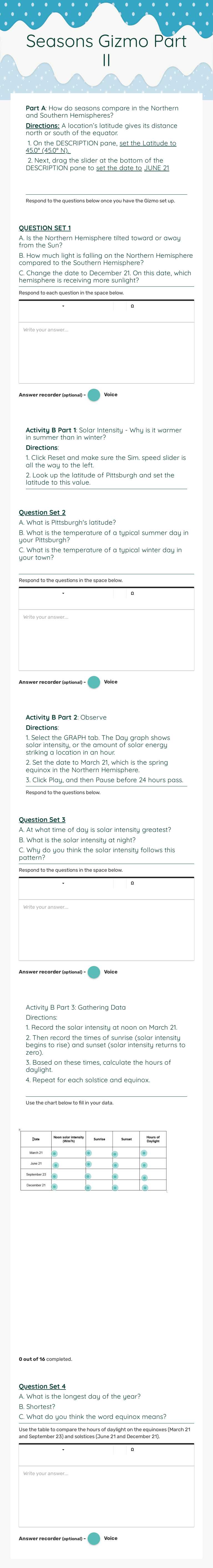 Seasons Gizmo Part II worksheet preview image