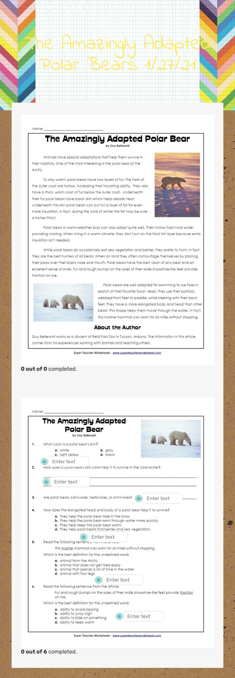 The Amazingly Adapted Polar Bears 1/27/21 worksheet preview image