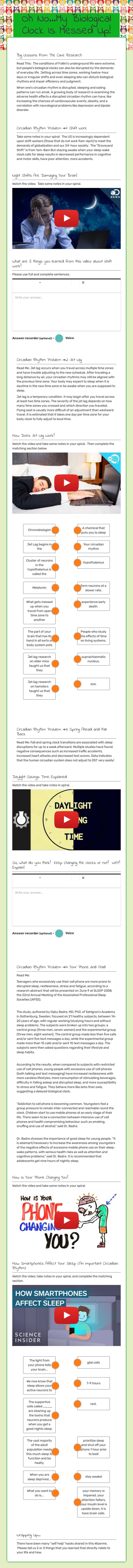 Oh No...My Biological Clock Is Messed Up! Grade 11 worksheet preview