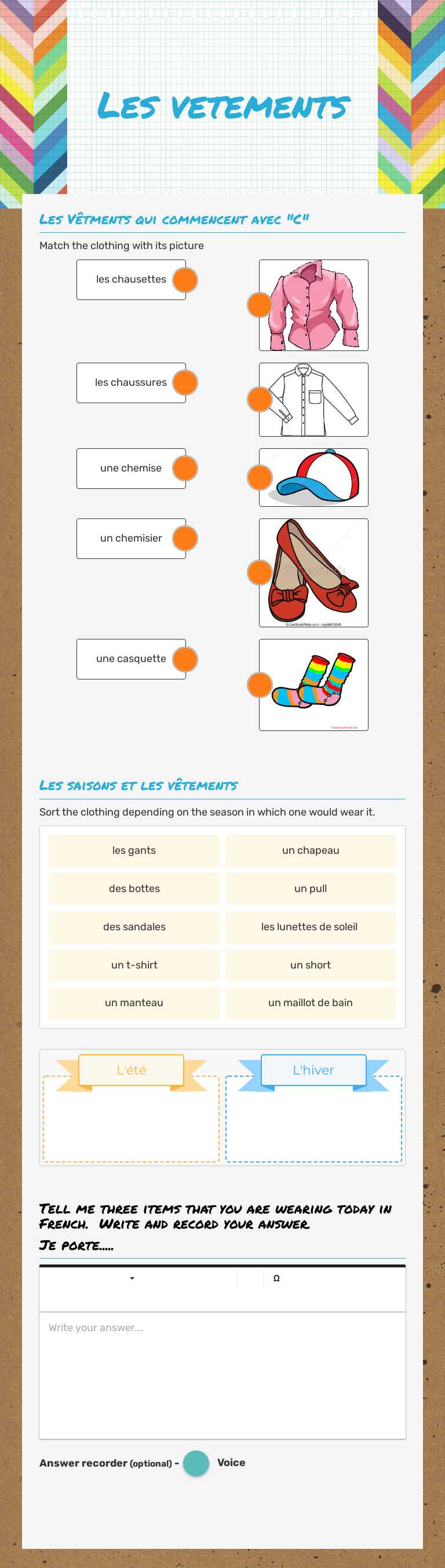 Les vetements worksheet preview image