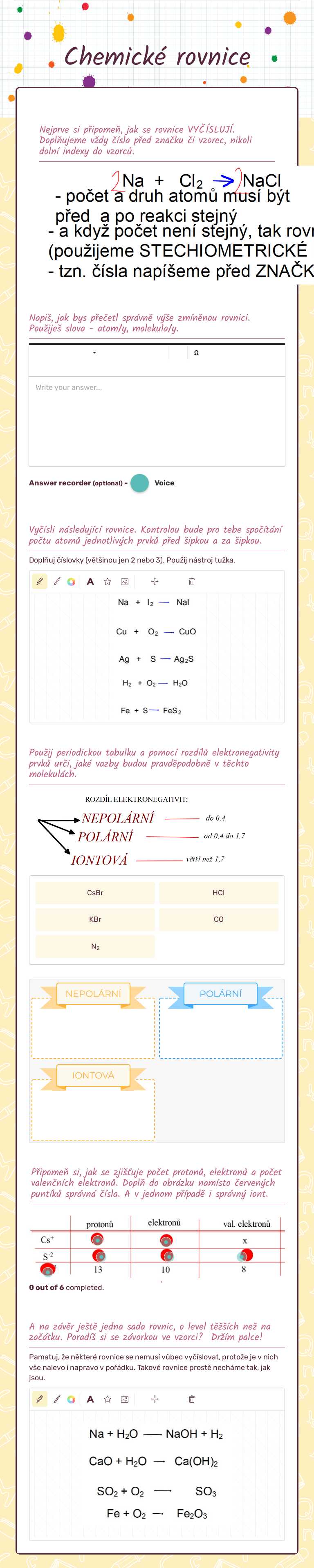 Chemické rovnice worksheet preview image