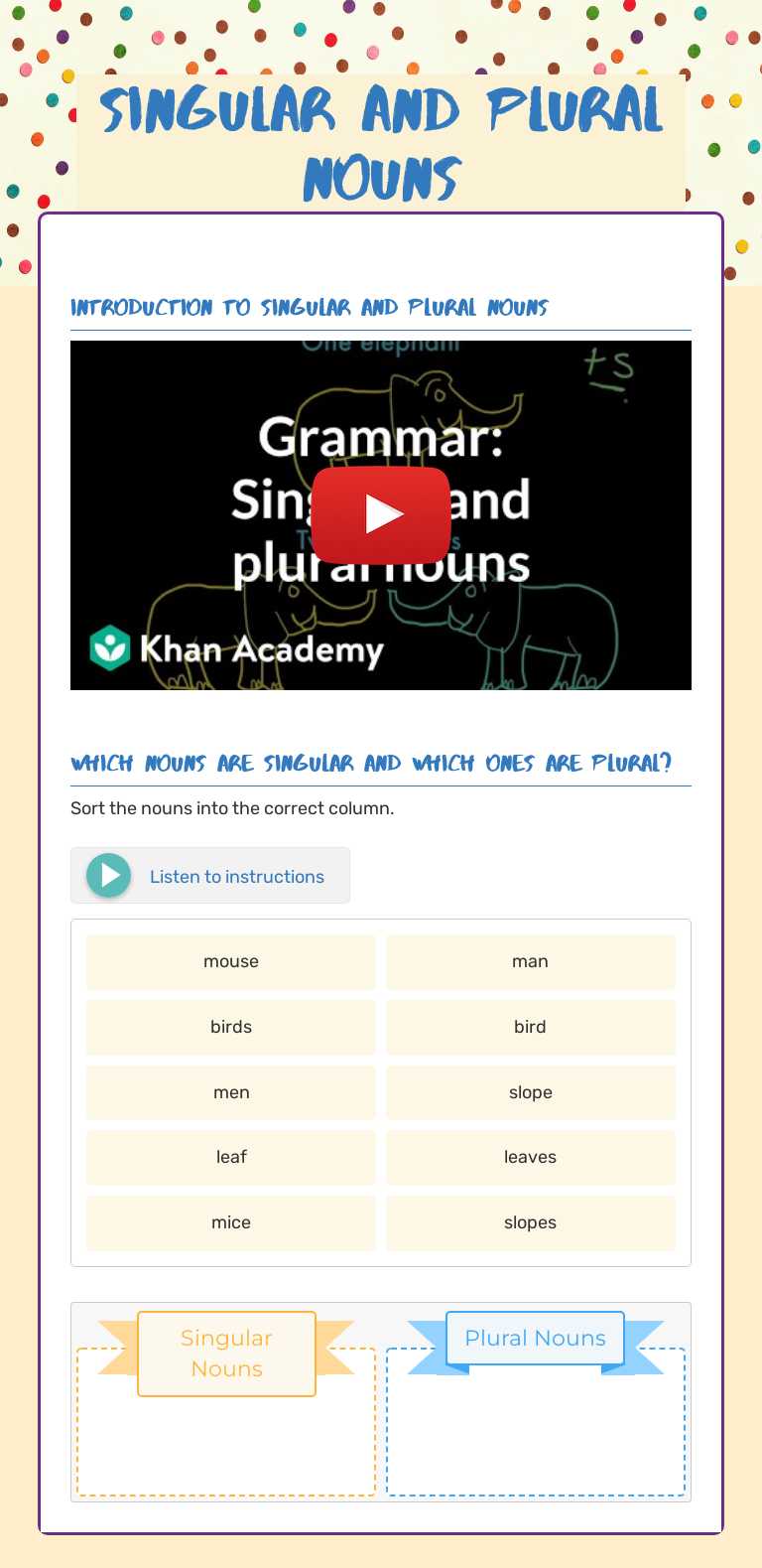 Singular and Plural Nouns worksheet preview image