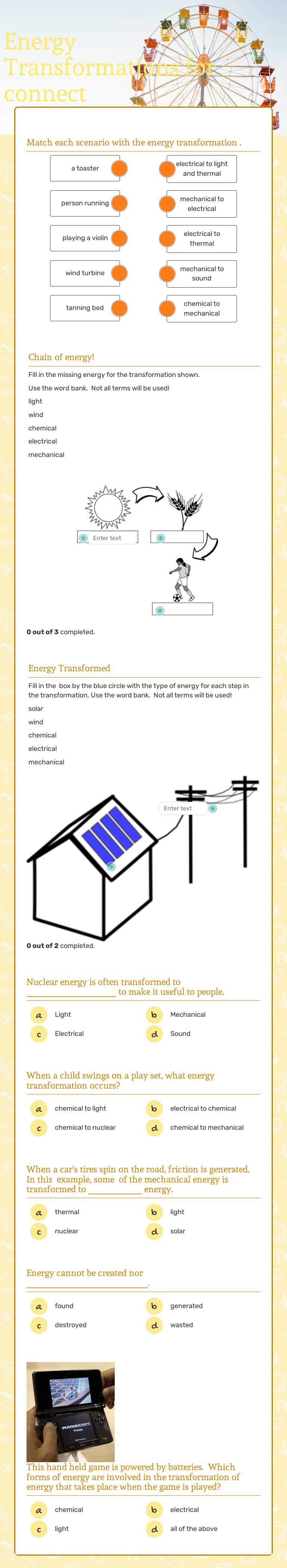 Energy Transformations worksheet preview image