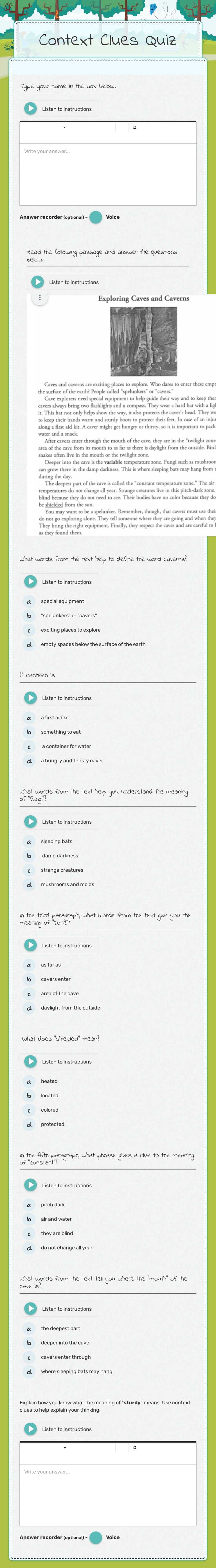 Context Clues Quiz worksheet preview image