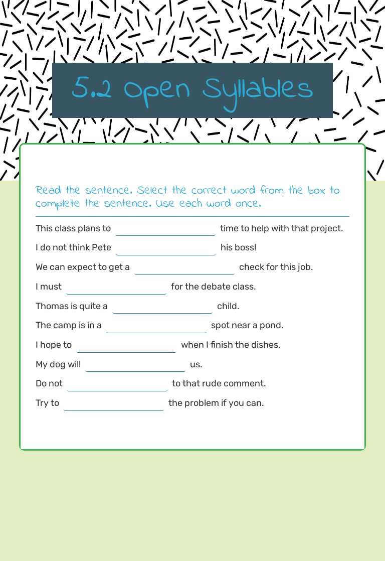 5.2 Open Syllables worksheet preview image