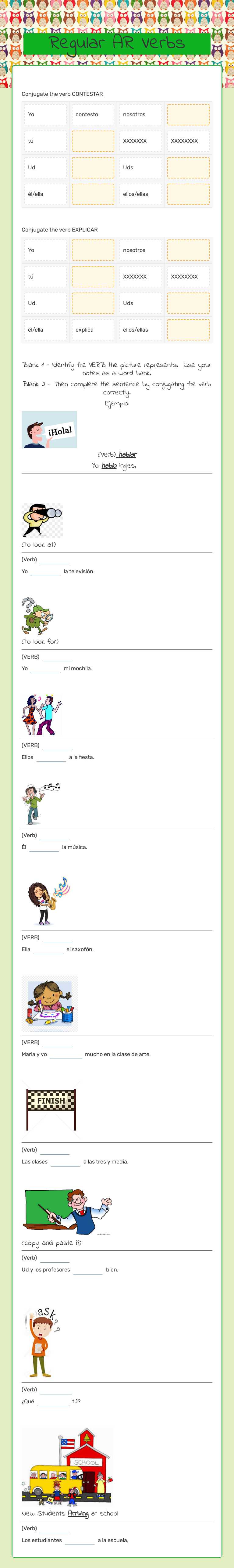 Regular AR Verbs Grade 10 worksheet preview