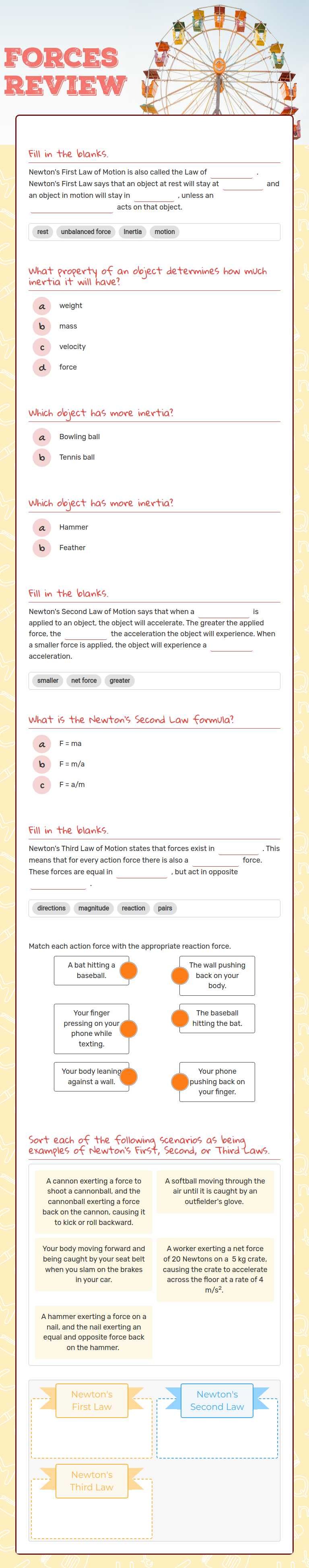 Forces Review Grade 10 worksheet preview