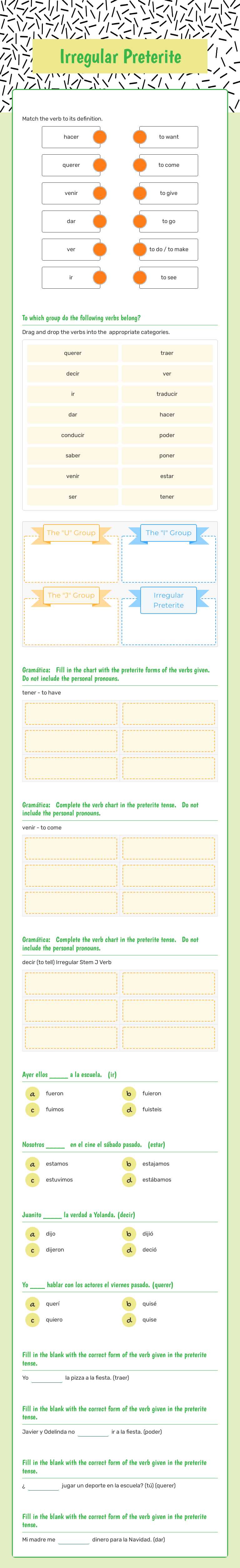 Irregular Preterite worksheet preview image