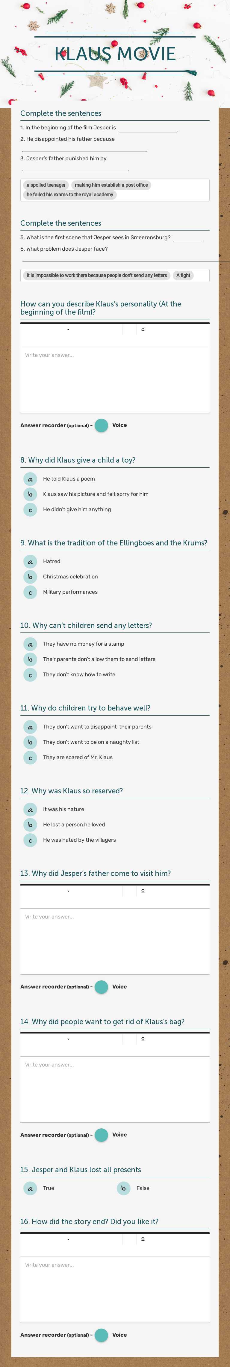 KLAUS MOVIE Grade 7 worksheet preview