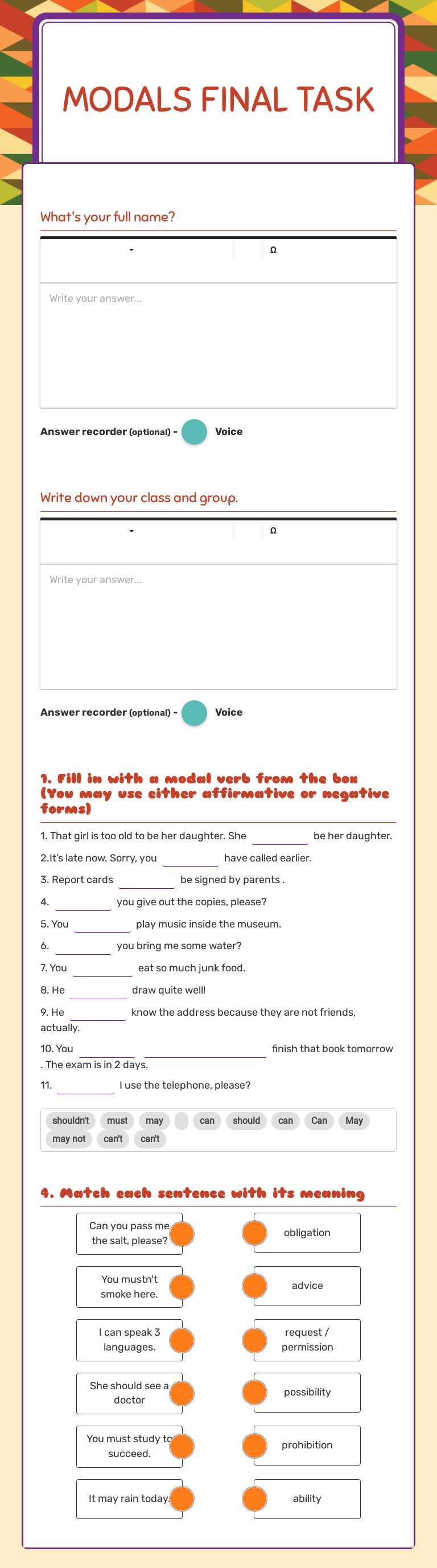 modals
 FINAL Task Grade 8 worksheet preview