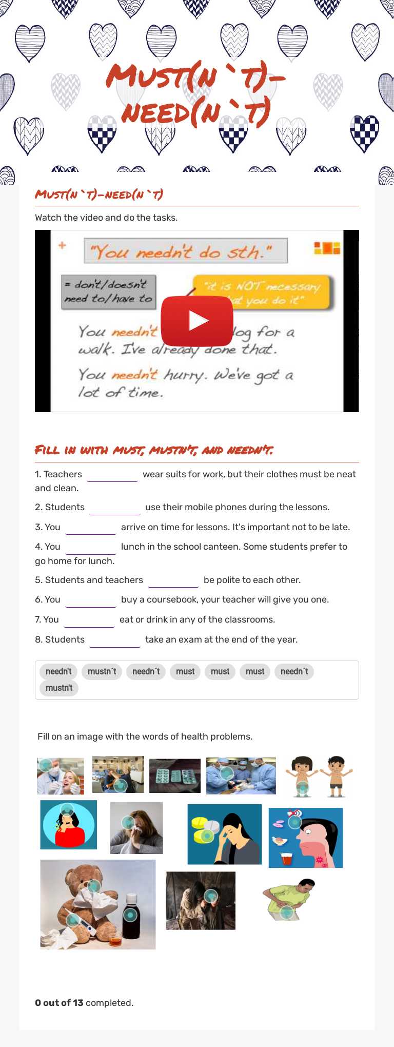 Must(n`t)-need(n`t) worksheet preview image