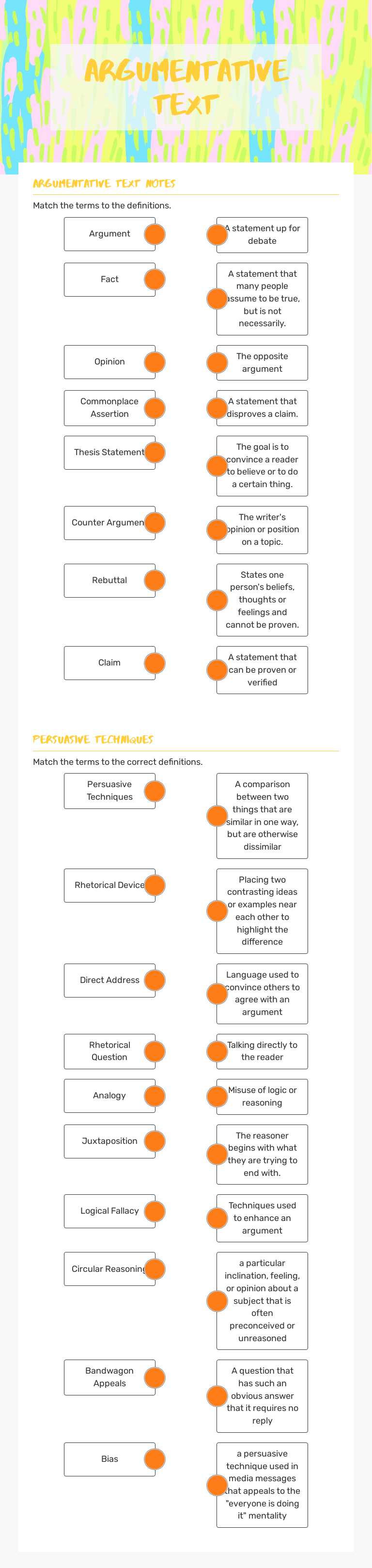 ARgumentative Text worksheet preview image