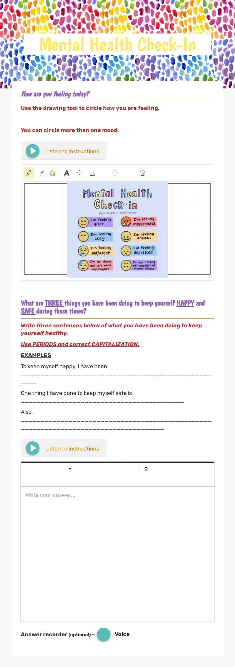 Mental Health Check-In worksheet preview image