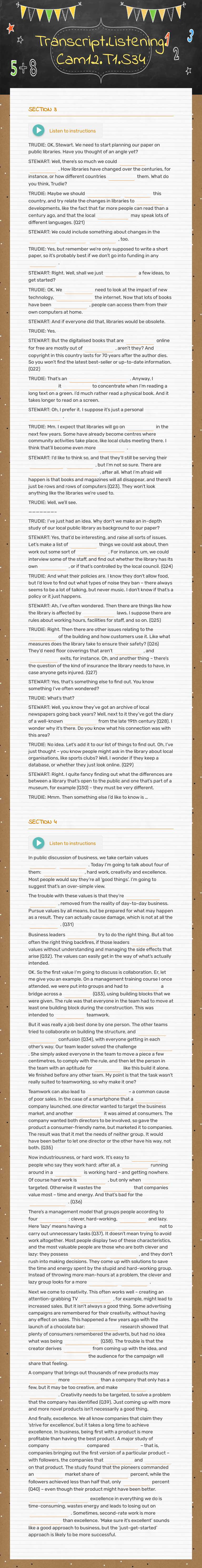 Transcript.Listening.Cam12.T1.S34 worksheet preview image