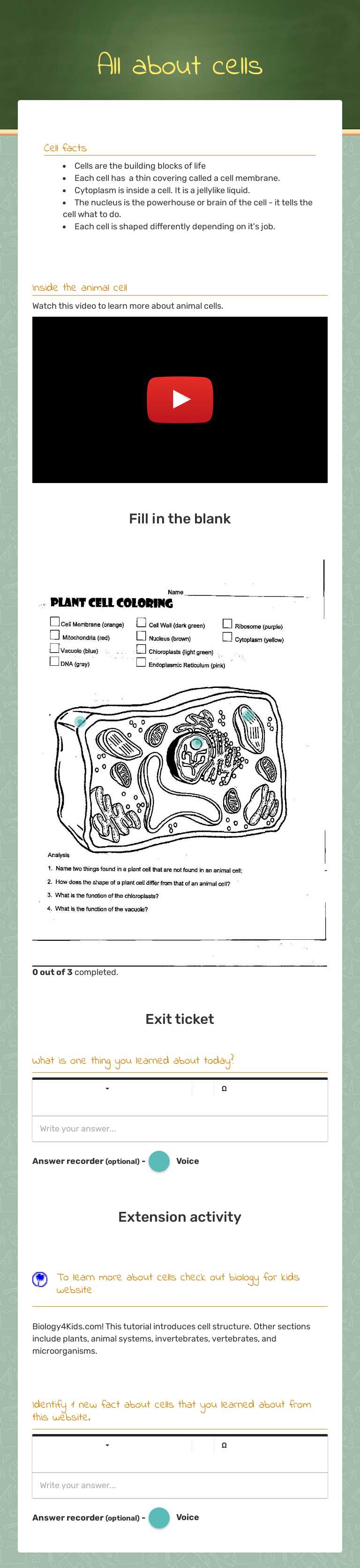 All about cells worksheet preview image