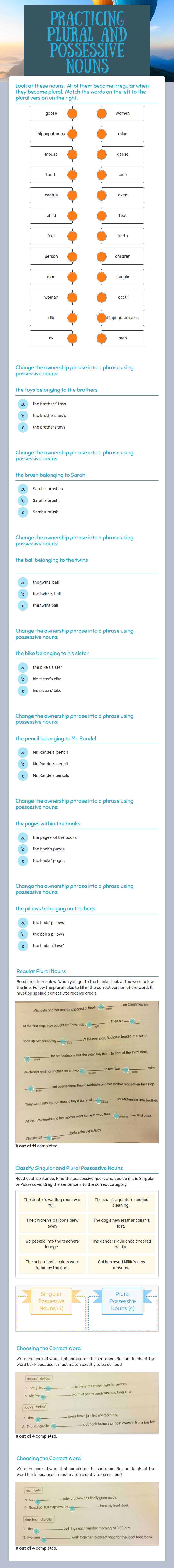 Practicing Plural and Possessive Nouns worksheet preview image