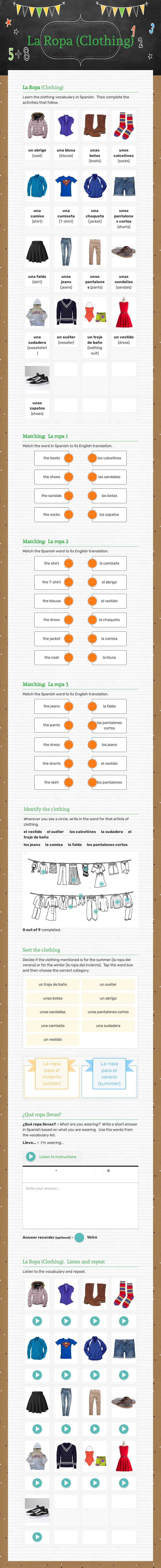 La Ropa (Clothing) worksheet preview image