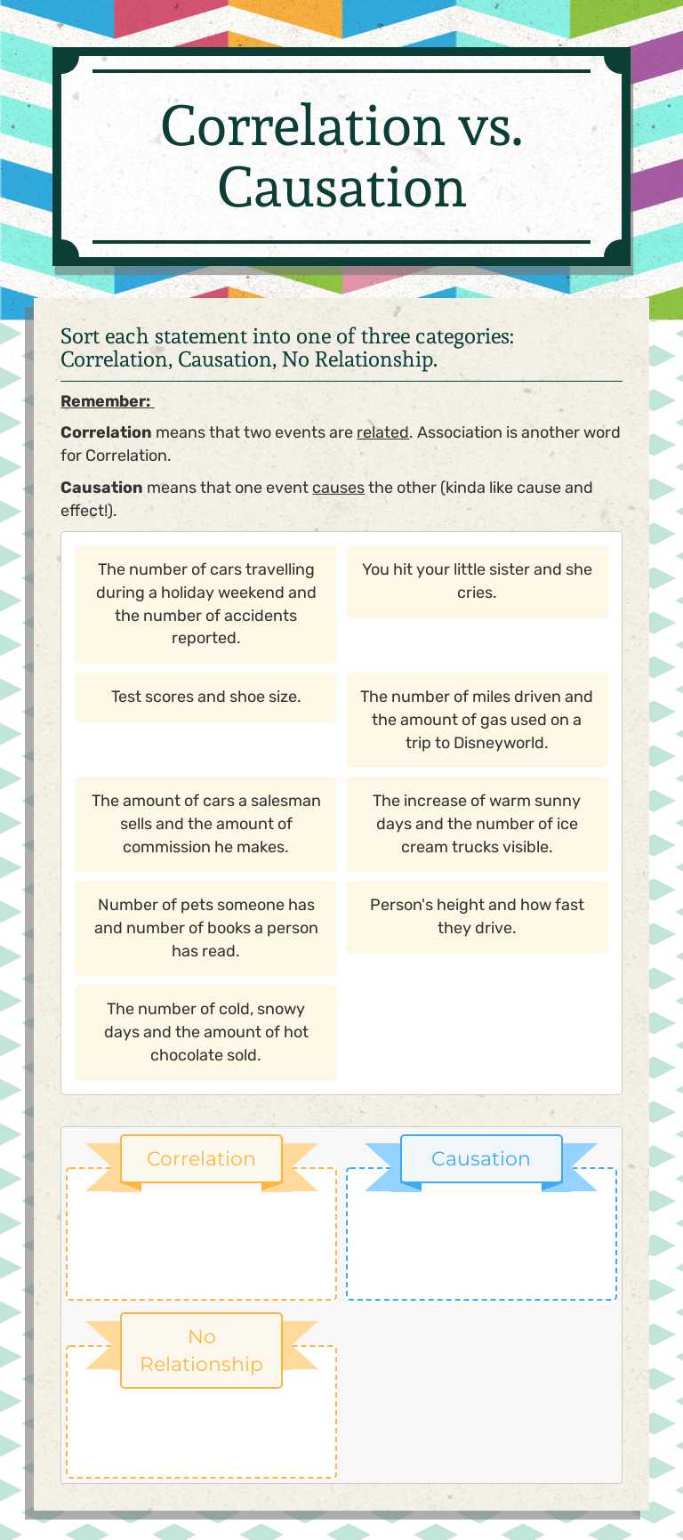 Correlation vs. Causation Grade 9 worksheet preview