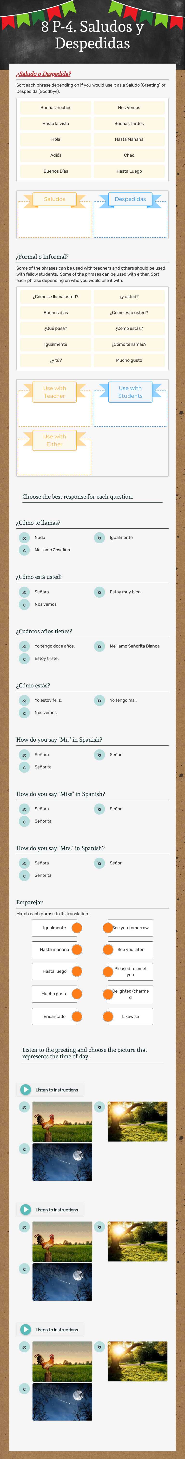 8 P-4. Saludos y Despedidas Grade 8 worksheet preview