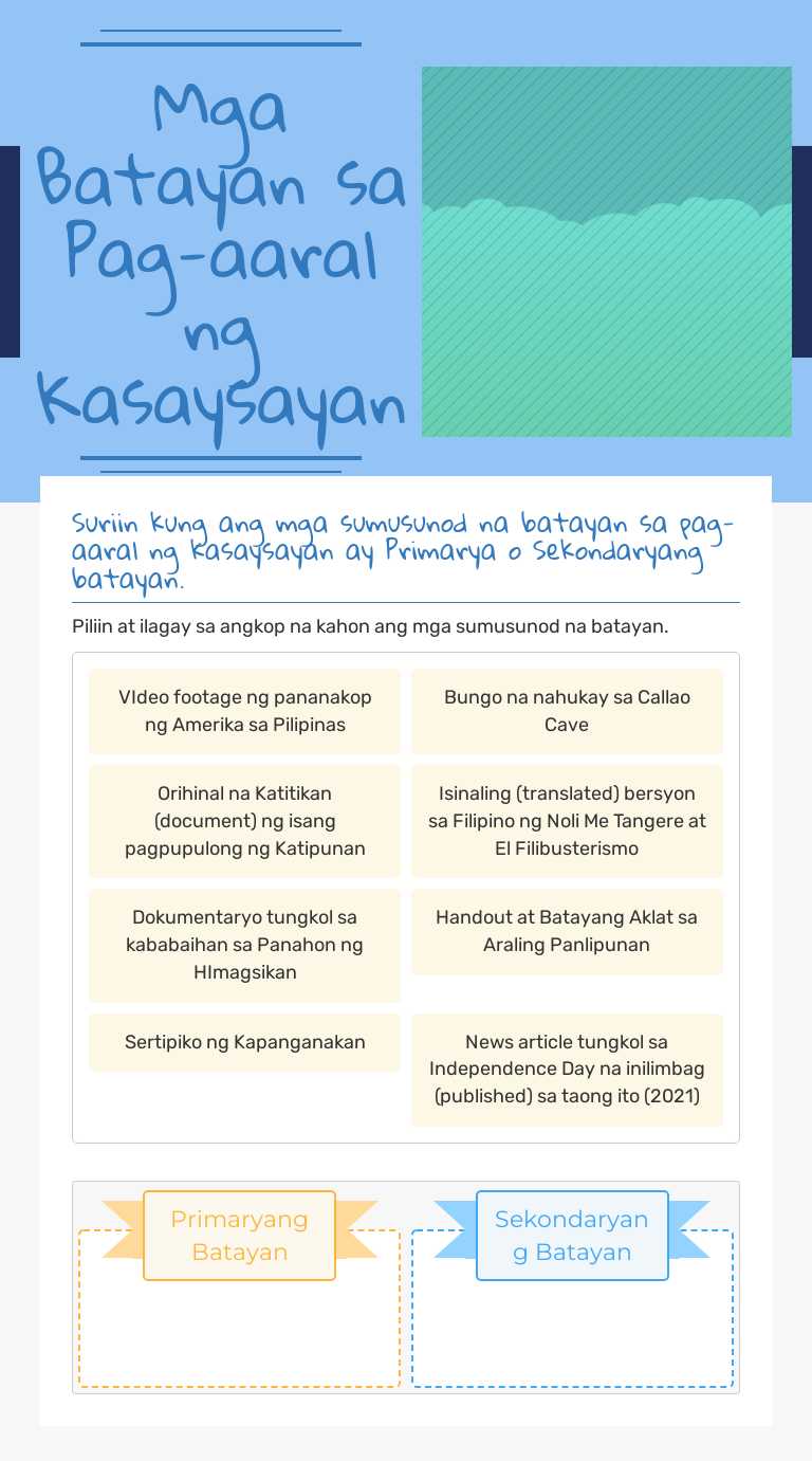 Mga Batayan sa Pag-aaral ng Kasaysayan worksheet preview image