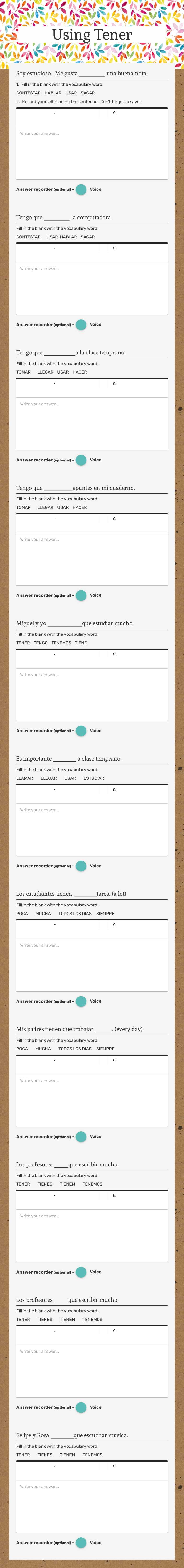 Using Tener worksheet preview image