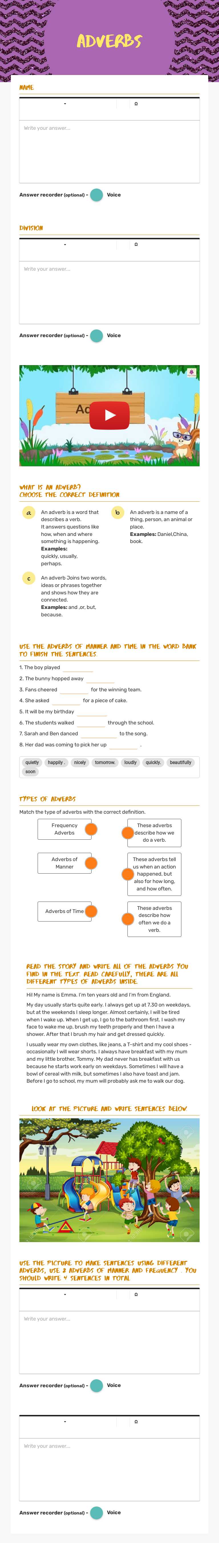 Adverbs Grade 6 worksheet preview