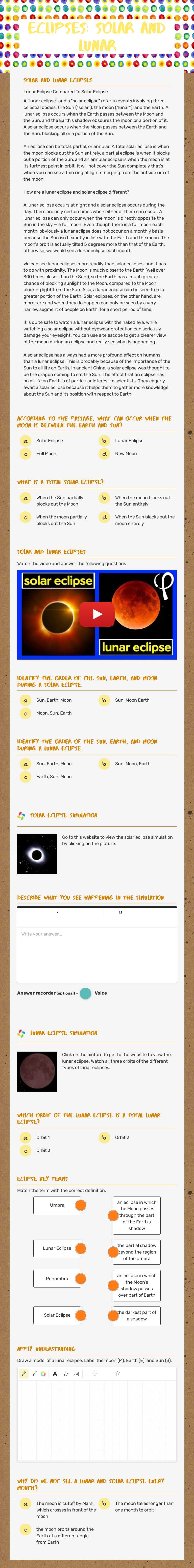 Eclipses: Solar and Lunar worksheet preview image