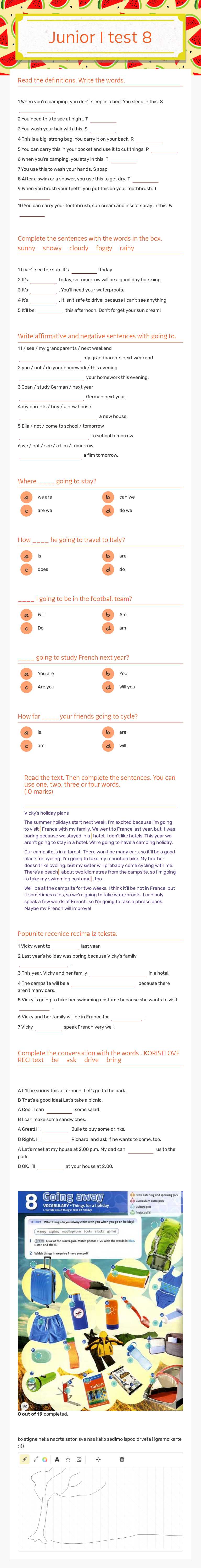 Junior 1 test 8 worksheet preview image