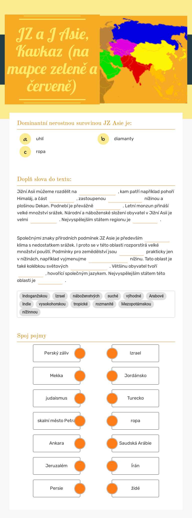 JZ a J Asie, Kavkaz
(na mapce zeleně a červeně) worksheet preview image
