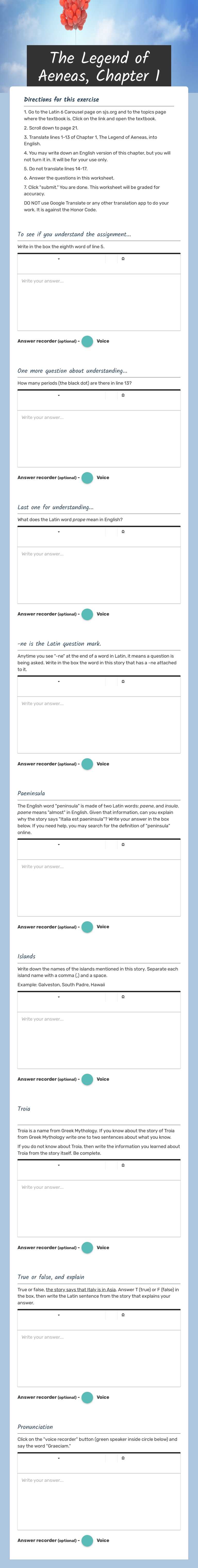 The Legend of Aeneas, Chapter 1 worksheet preview image
