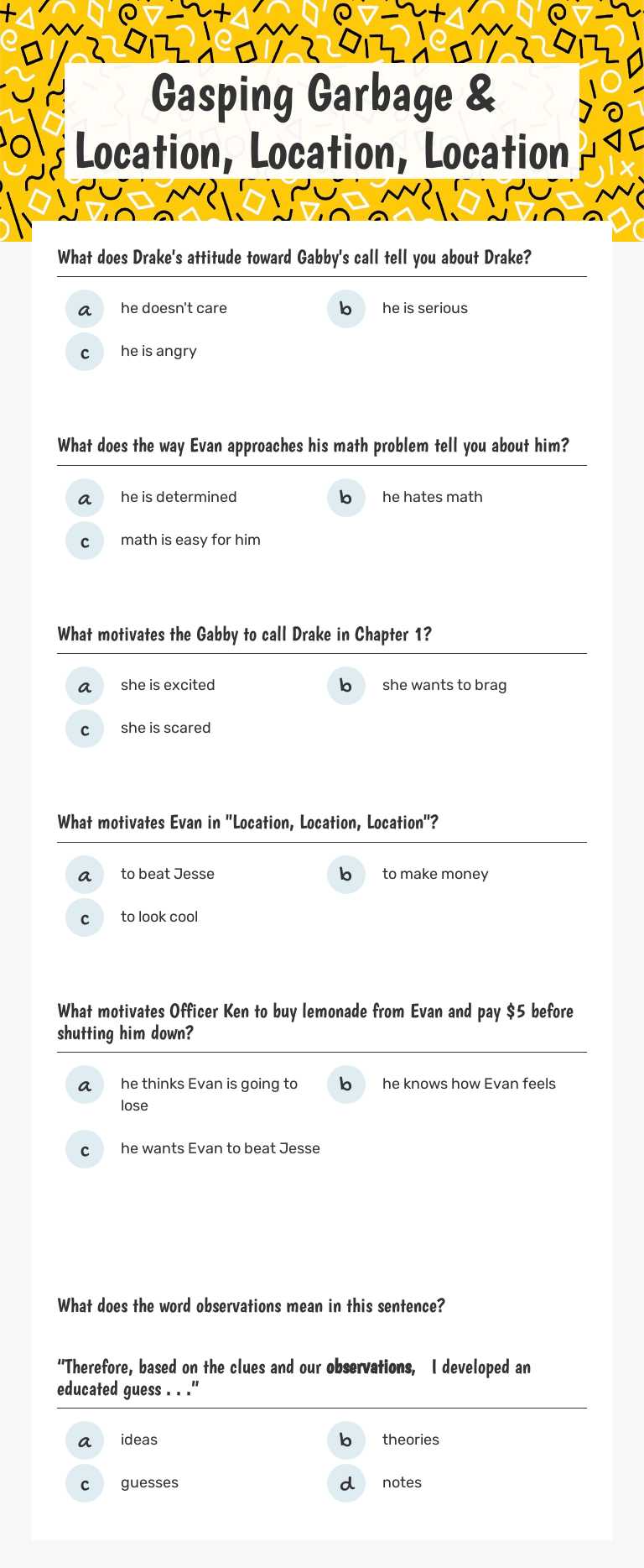 Gasping Garbage & Location, Location, Location Grade 3 worksheet preview