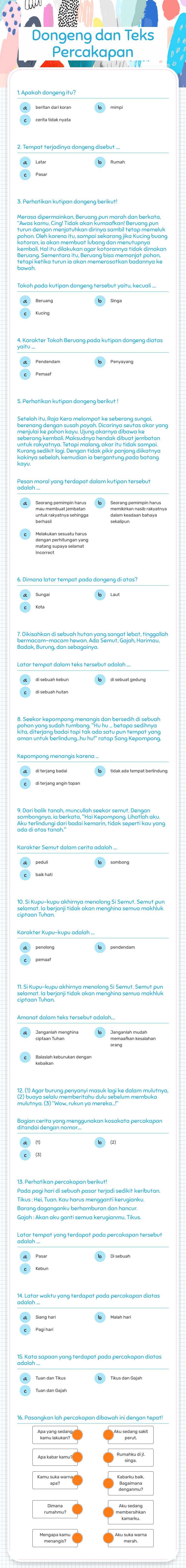 Dongeng dan Teks Percakapan worksheet preview image
