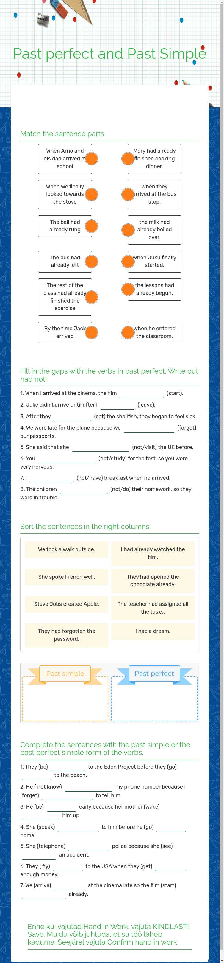 Past perfect and Past Simple worksheet preview image