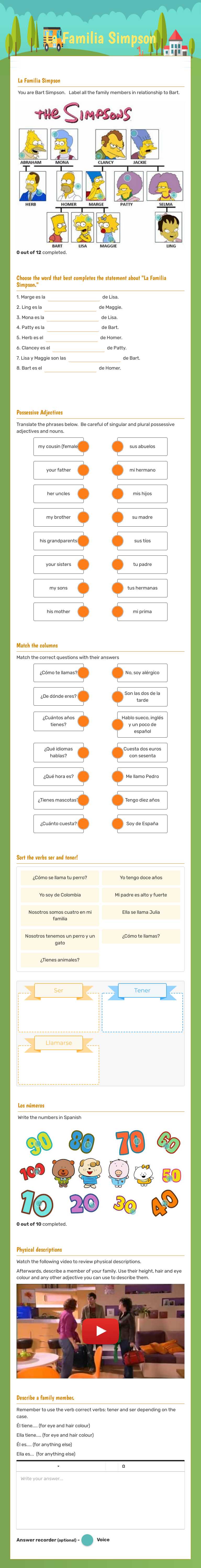 La Familia Simpson worksheet preview image