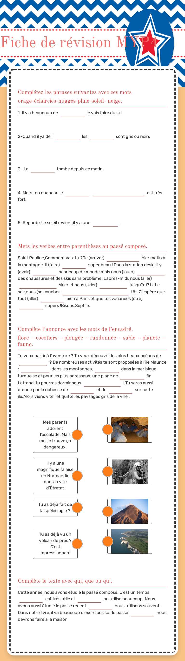 Fiche de révision MYP4 worksheet preview image