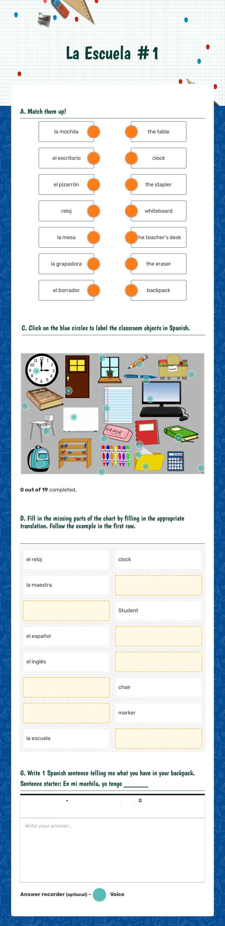 La Escuela #1 worksheet preview image