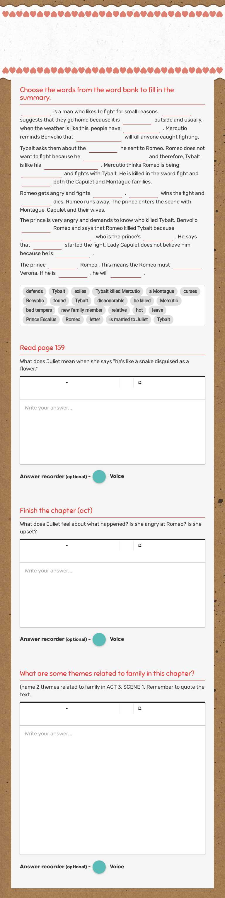 Romeo and Juliet
 Themes and Act 3.3 Grade 8 worksheet preview