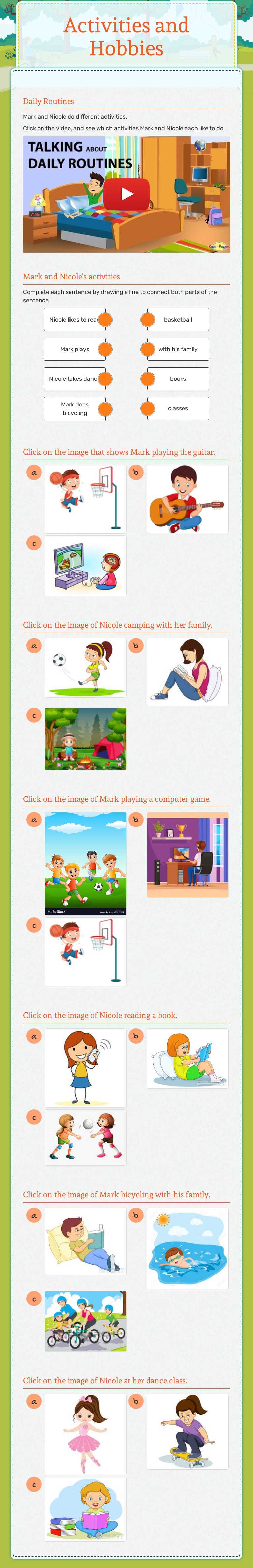 Activities and Hobbies worksheet preview image