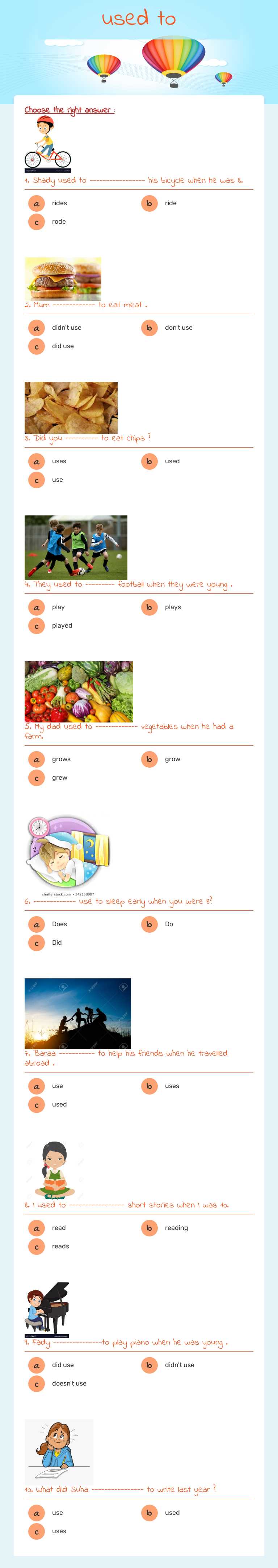 used to Grade 8 worksheet preview