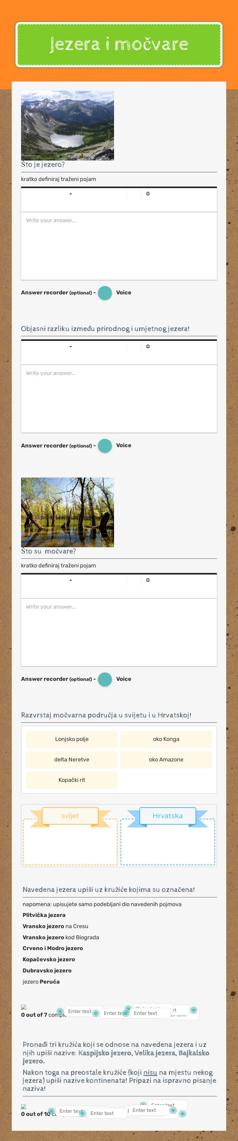Jezera i močvare worksheet preview image