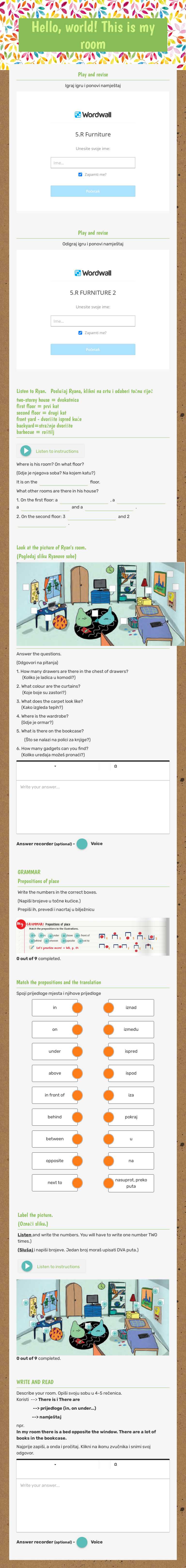 Hello, world!                      This is my room Grade 5 worksheet preview