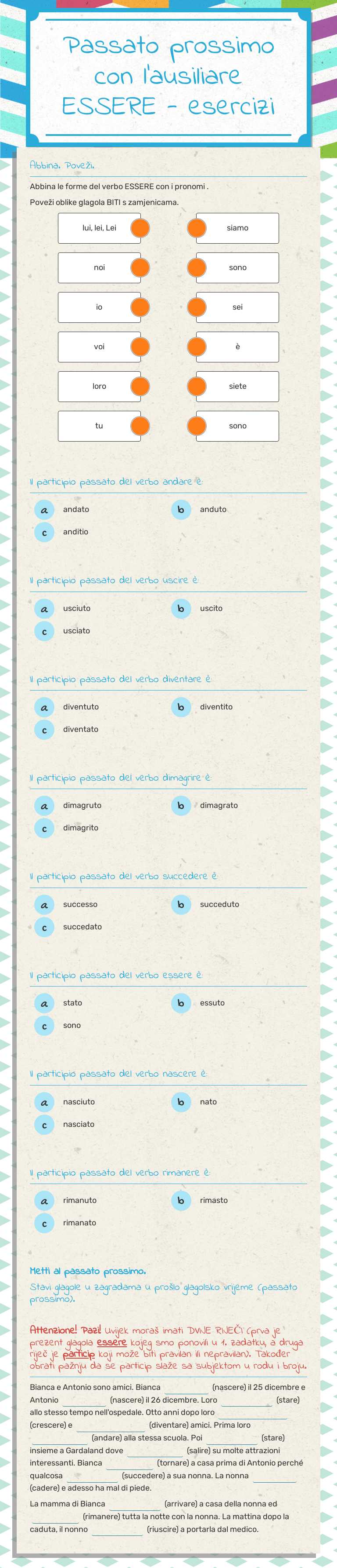 Passato prossimo con l'ausiliare ESSERE - esercizi Grade 7 worksheet preview