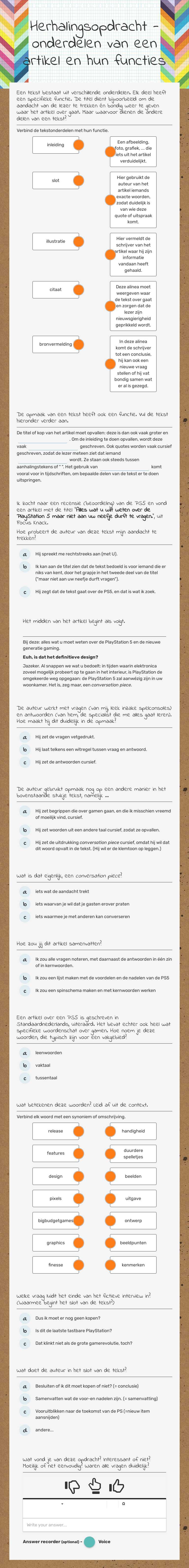 Herhalingsopdracht - onderdelen van een artikel en hun functies worksheet preview image