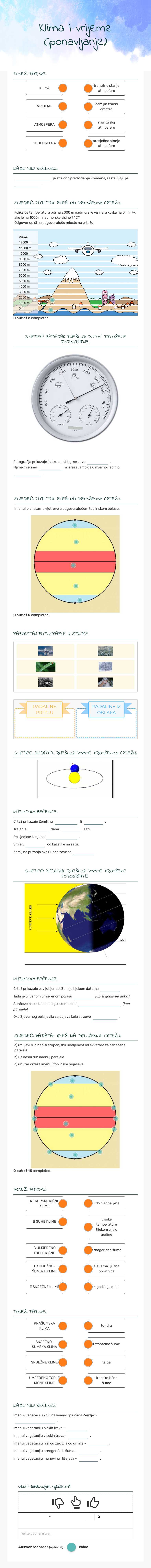 Klima i vrijeme (ponavljanje) worksheet preview image