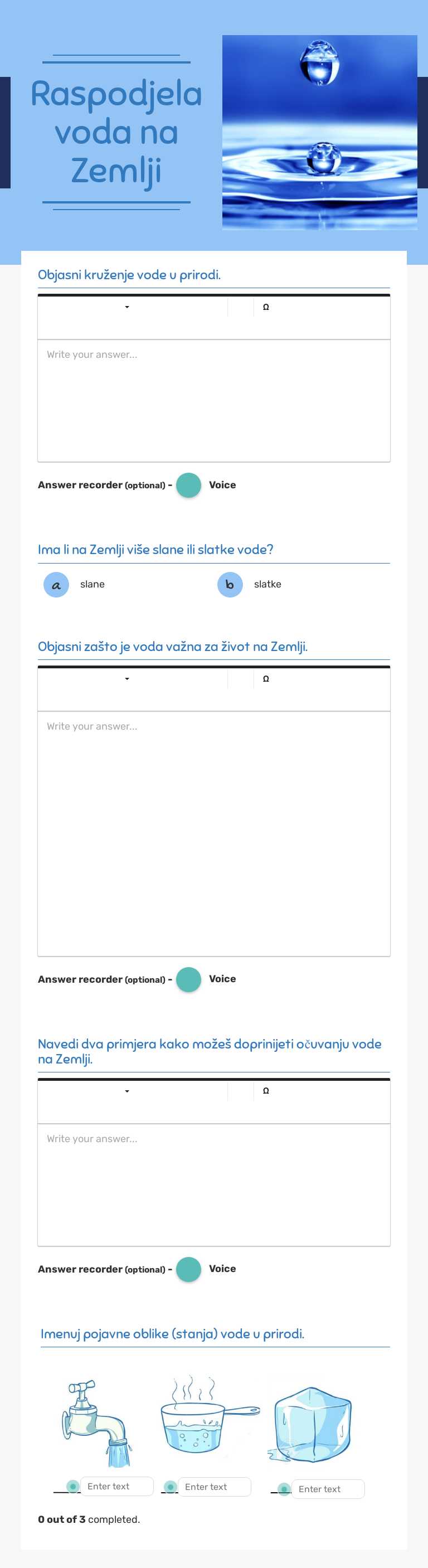 Raspodjela voda na Zemlji Grade 5 worksheet preview