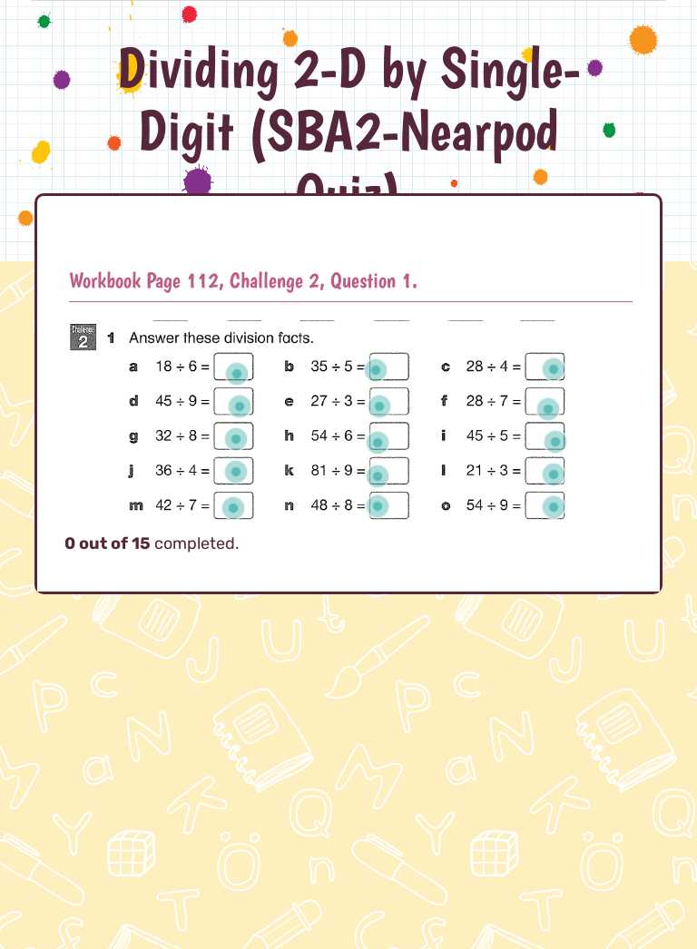 Dividing 2-D by Single-Digit (SBA2-Nearpod Quiz) worksheet preview image