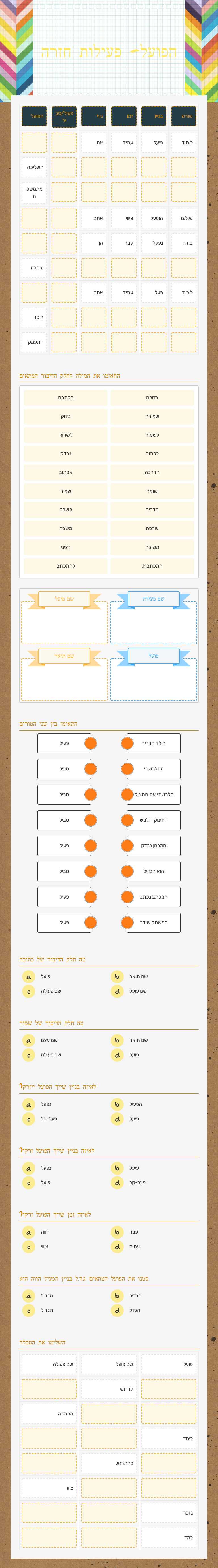 הפועל- פעילות חזרה Grade 7 worksheet preview