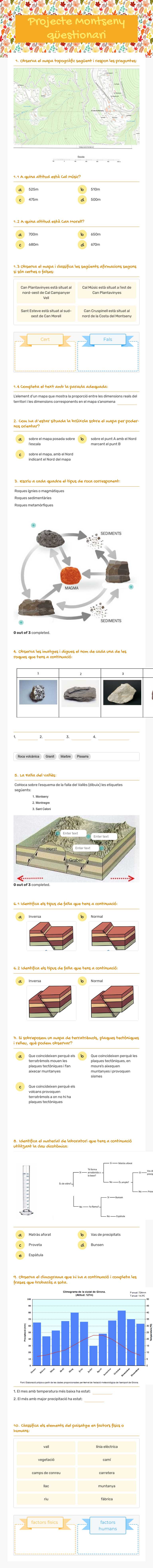 Projecte Montseny qüestionari Grade 1 worksheet preview