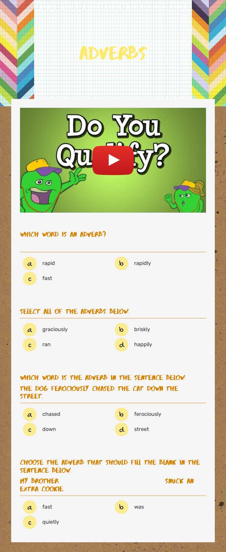 Adverbs worksheet preview image