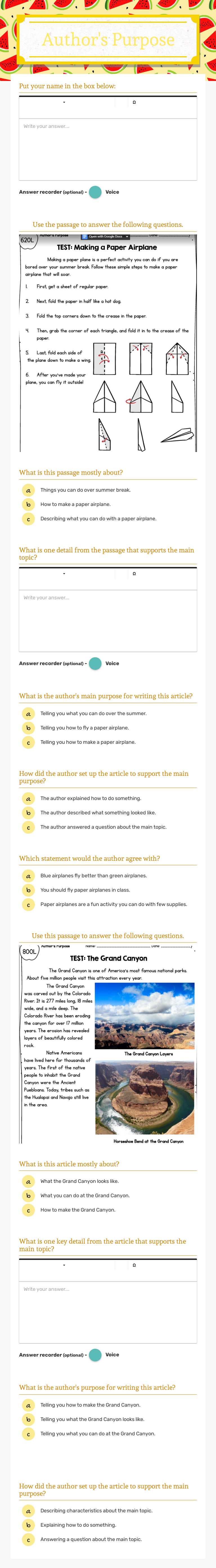 Author's 
Purpose Grade 2 worksheet preview